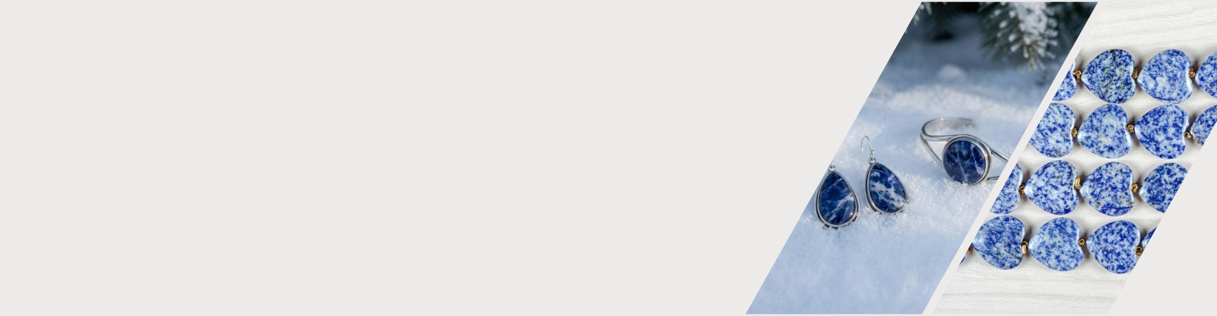 Lacivert ve beyaz damarlı doğal sodalit taşı takı koleksiyonu web sitesi afişi